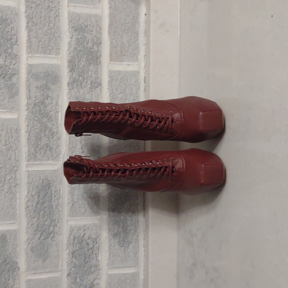 Bakers Women's Squared Burgundy Lace Up Platform Stiletto Pumps Heels Size 7 - Picture 3 of 16